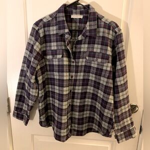 Plaid Button-Up Shirt in Purple and Gray